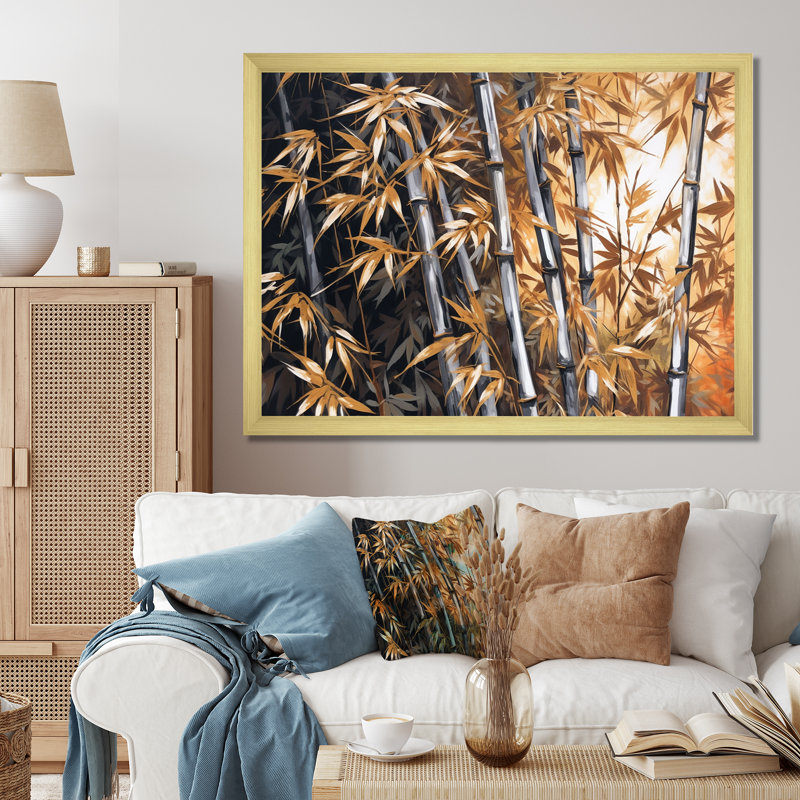 «Jaesun Yellow Floral Bamboo Tranquility I», reproduction sur toile, H 12 po x l 20 po x P 1 po, Encadrement doré