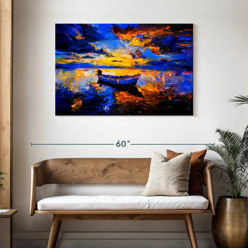 Mehar Lone Boat At Sea, 30" H x 45" W