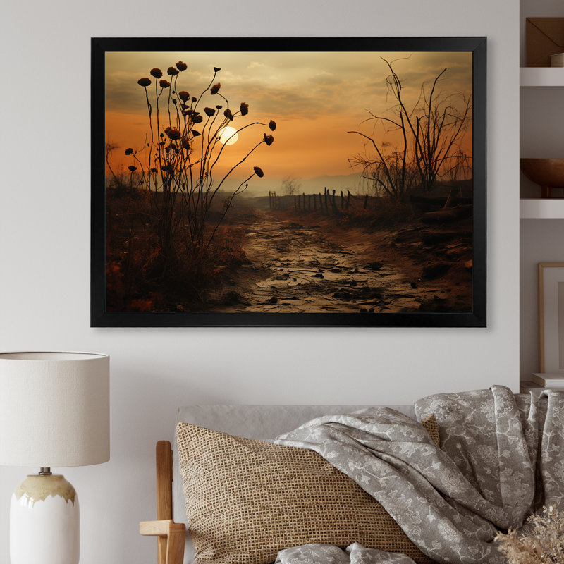 " Mums Field With Sunset ", Black Single Picture Framed, 12" H x 20" W x 1" D