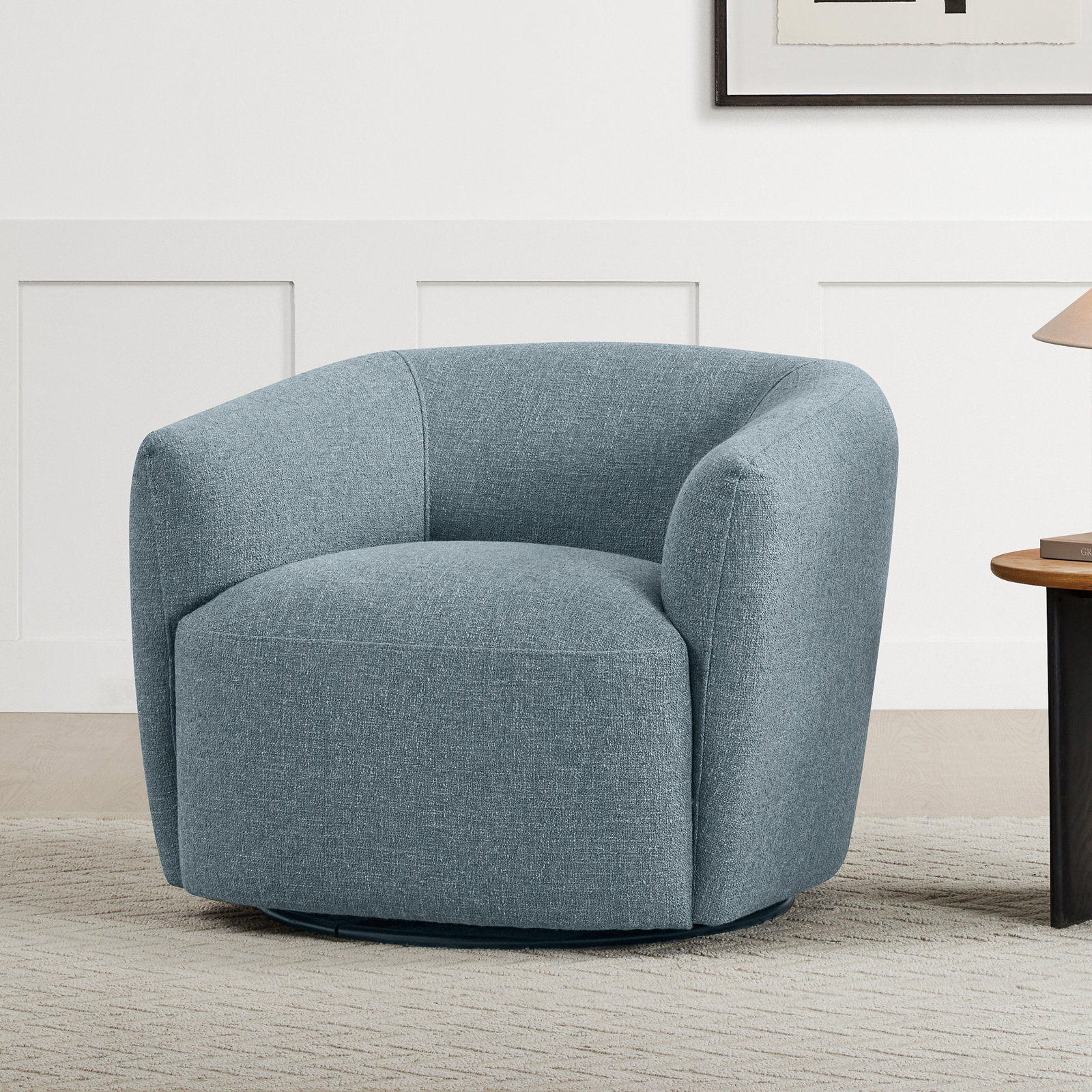 Jeremiah Pine Swivel Armchair, Nathan Capri Blue Tweed