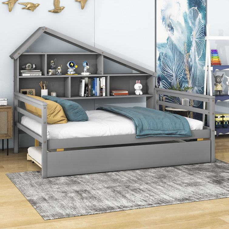 Full Bed with Trundle, Full Size Platform Bed with Bookcase