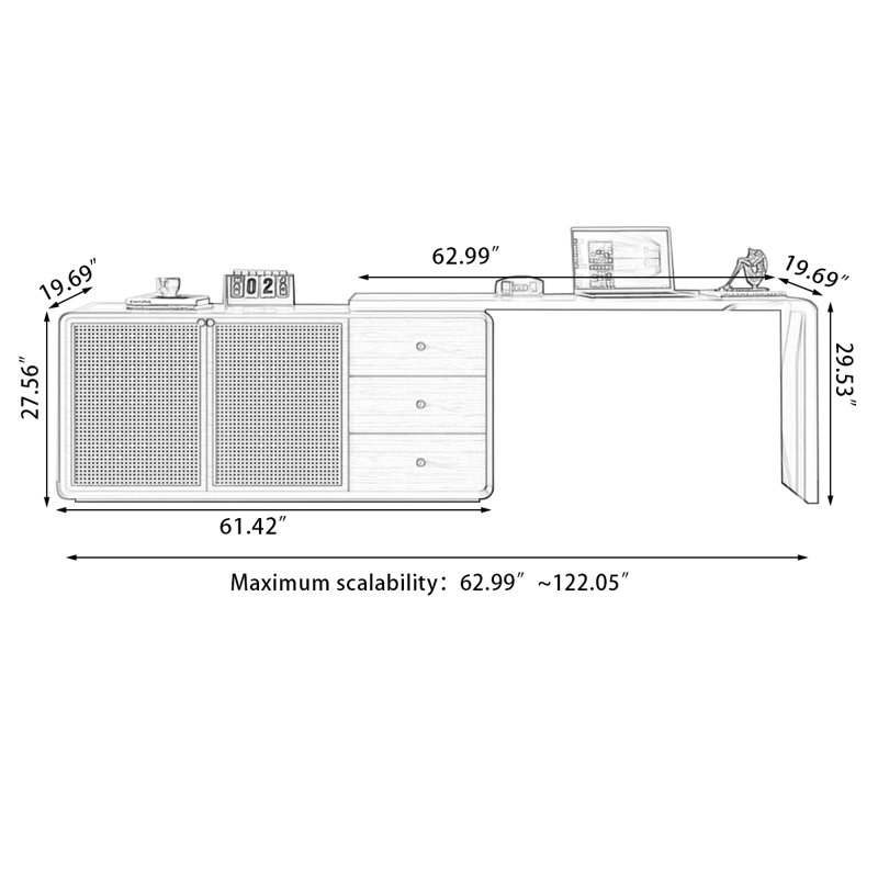 Rectangular Solid Wood desks, 29.53" H x 122.05" W x 19.69" D, White