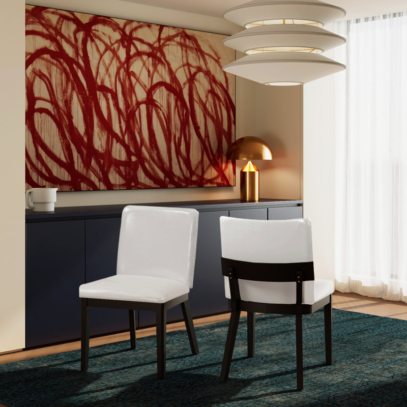Ensemble de 2 chaises de salle à manger rembourrées modernes en cuir synthétique pour tout espace de vie, Noir