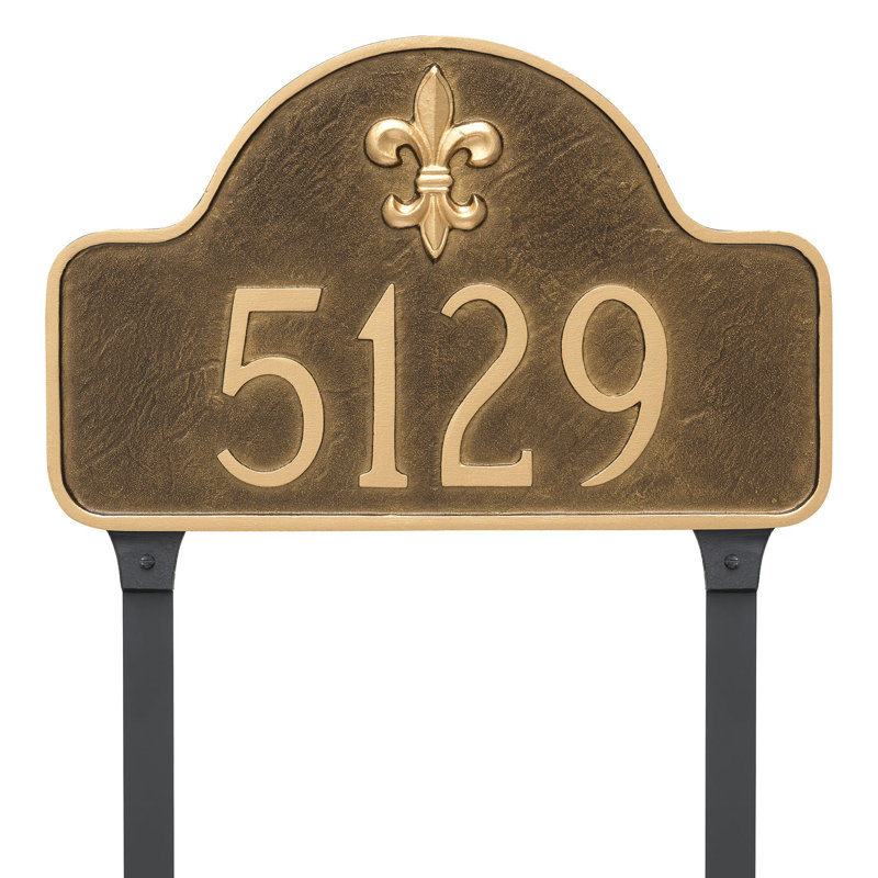 Plaque d'adresse sur 1 ligne Fleur de Lis, Marine / Argent, Oui
