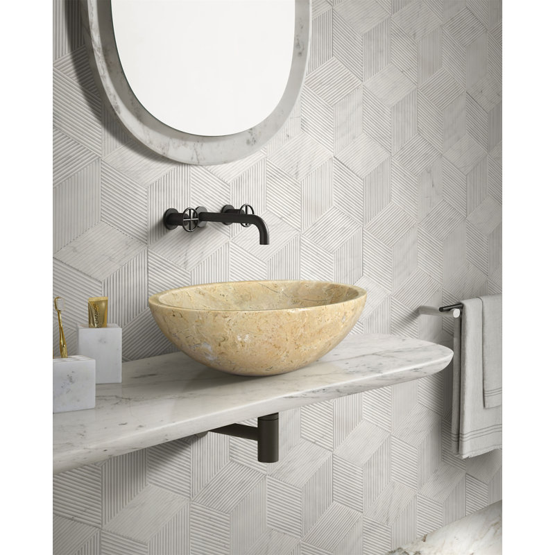 Natural Marble Bathroom Vessel Sink, Gold/Beige