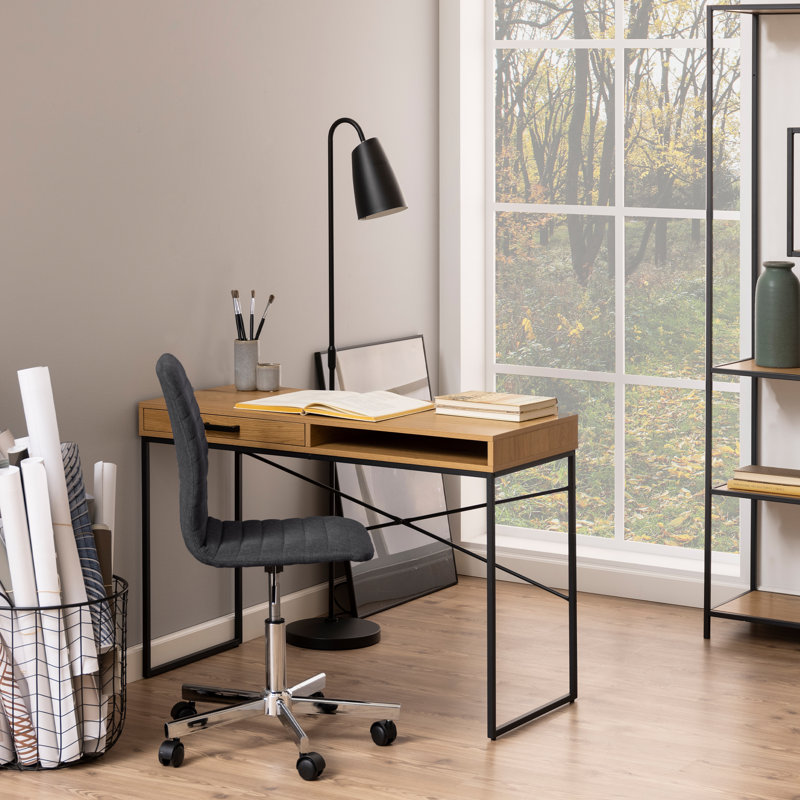 Adrista Metal Base Writing Desk, Oak