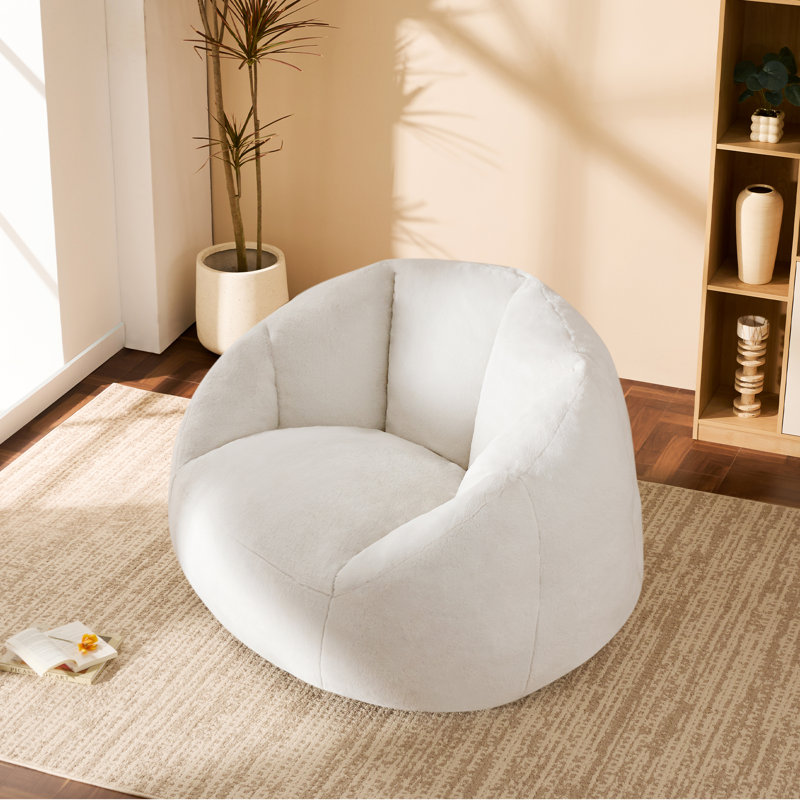 Oversized Plush Compression Bean Bag Chair Shell-Shaped Bean Bag Sofa Floor Sofa, Beige Microfiber/Microsuede