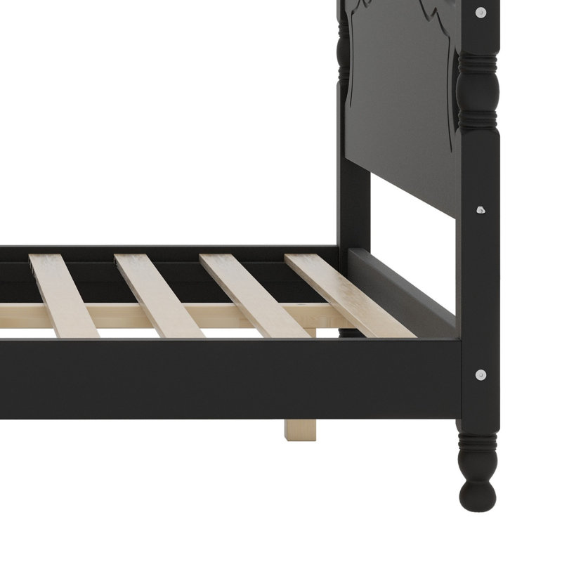 Lit plateforme en bois massif Govea, Grand lit, Noir
