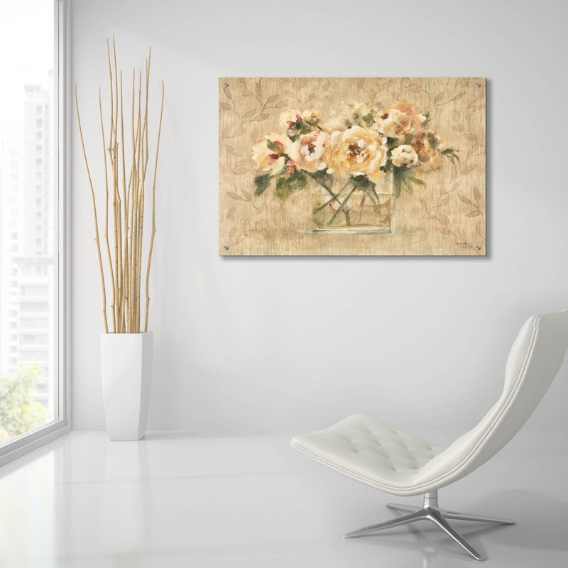 «Peony In Glass» par Cheri Blum, art mural en verre acrylique, H 24 po x l 36 po x P 0,2 po