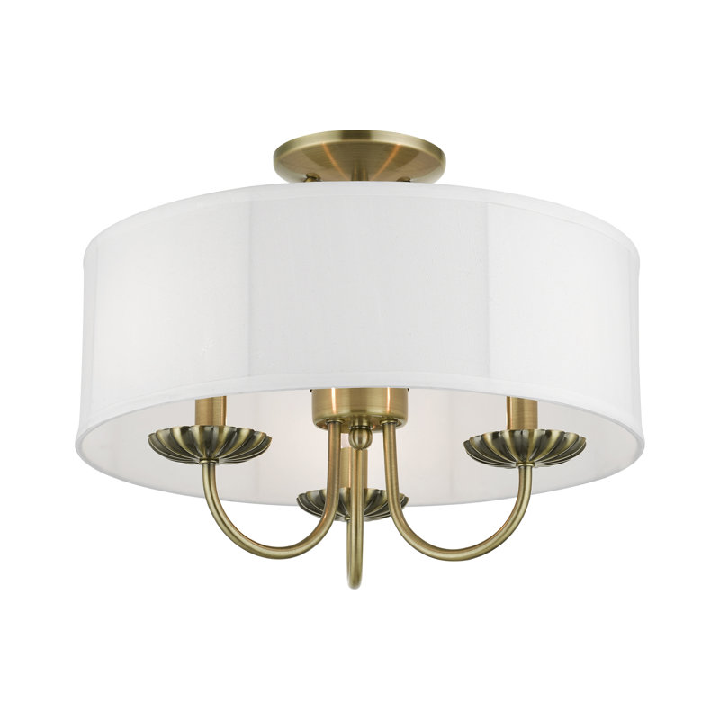 Lampert Linen Blend Semi Flush Mount, Antique Brass