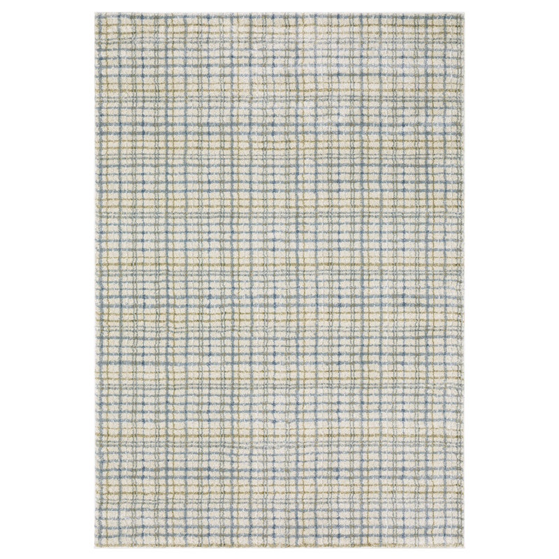 Genesis Distressed Plaid Blue/Green Area Rug, Rectangle 5'3" x 7'