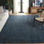Tapis bleu foncé / beige touffeté à la main importé en laine / coton sans motif Chomitzki-1814088823