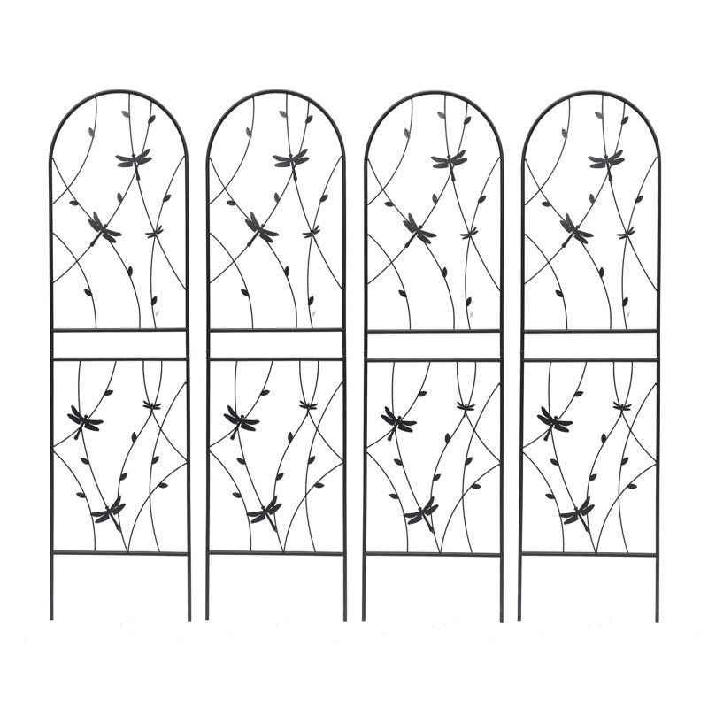 Ensemble de 4 treillis de jardin en métal 71 po x 19,7 po antirouille pour plantes grimpantes déco libellule