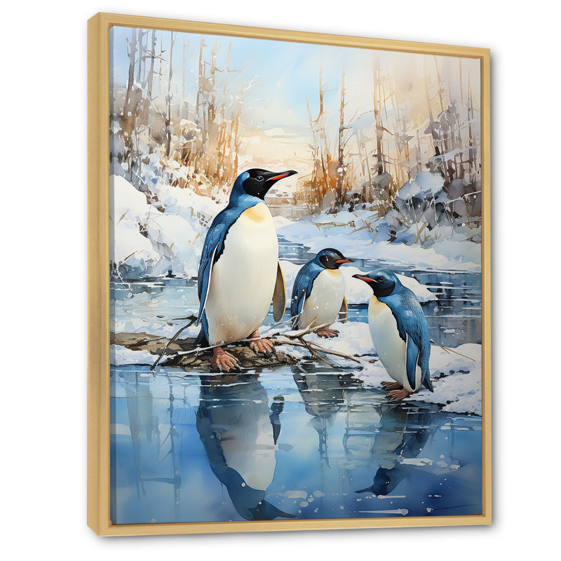«Penguins Antarctique Elegance II», reproduction sur toile, Cadre flottant naturel, H 20 po x l 12 po x P 1 po