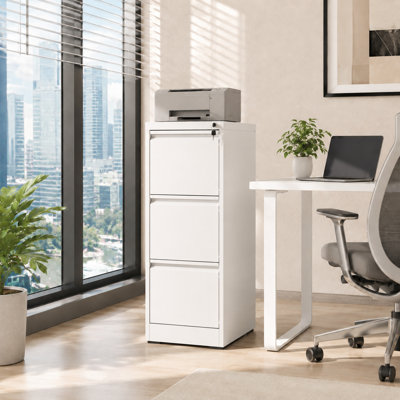 White 3-Drawer Vertical Metal File Cabinet with Lock, Full Extension Drawers for Letter Legal A4 Files