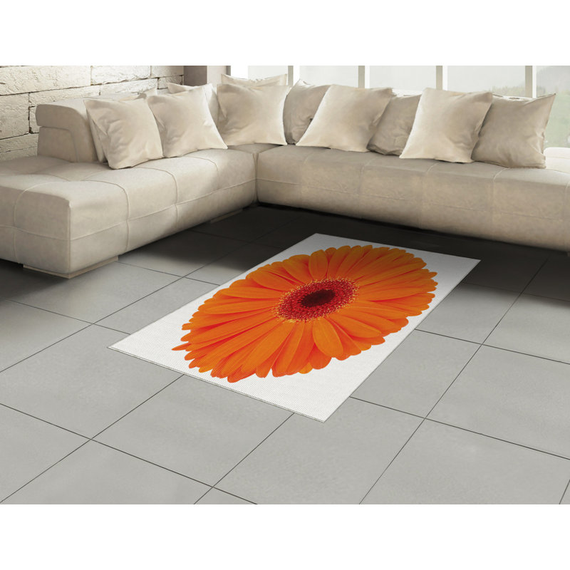 Tapis décoratif orange à haute densité de fibres longues en polyester, Rectangle 2 pi 7 po x 5 pi
