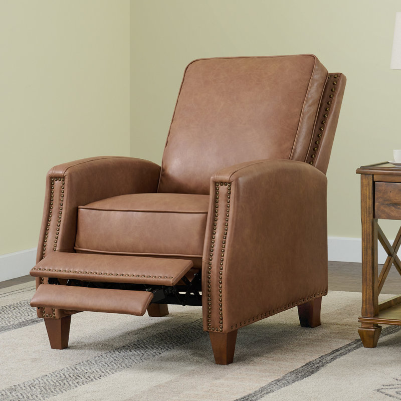 Bracking Upholstered Manual Push Back Recliner, Saddle Brown Performance Faux Leather