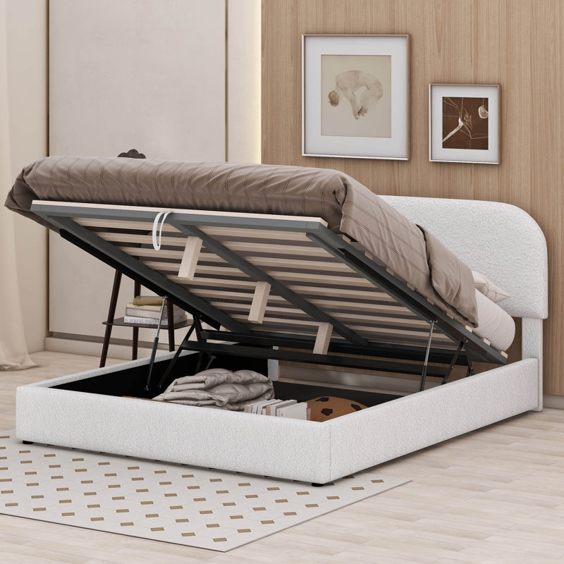 Lit plateforme tapissier Teddy, Blanc, Grand lit