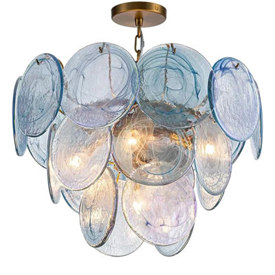 Luminaire suspendu en verre bleu style français avec plafonnier à chaîne réglable 17,72 po