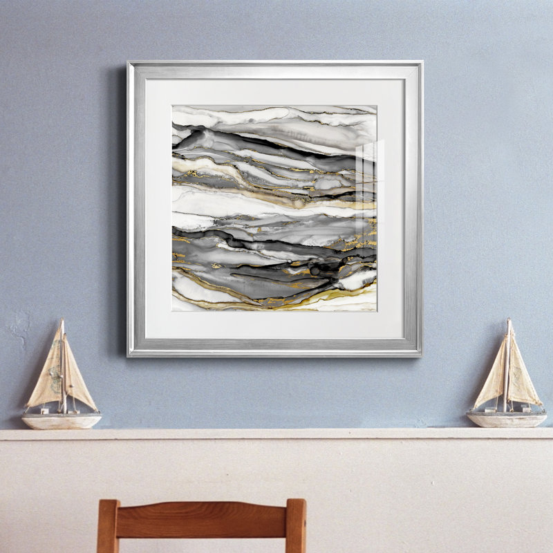 Marbré or II - peinture encadrée, Papier avec cadre argenté, H 17,5 po x l 17,5 po x P 1,5 po