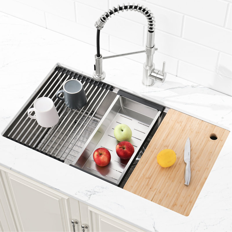 Dark Gray 304 Stainless Steel Kitchen Basin 33"X19" - Handmade With Smooth Texture Modern Sink 33X19 Barrier Coating