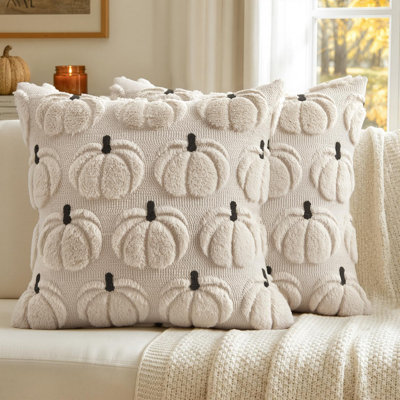 Housses de coussin citrouille d'automne, beige, 45 x 45 cm, motif citrouille, ensemble de 2, douces et moelleuses, pour la maison, style ferme, Halloween, porche, canapé, chambre.