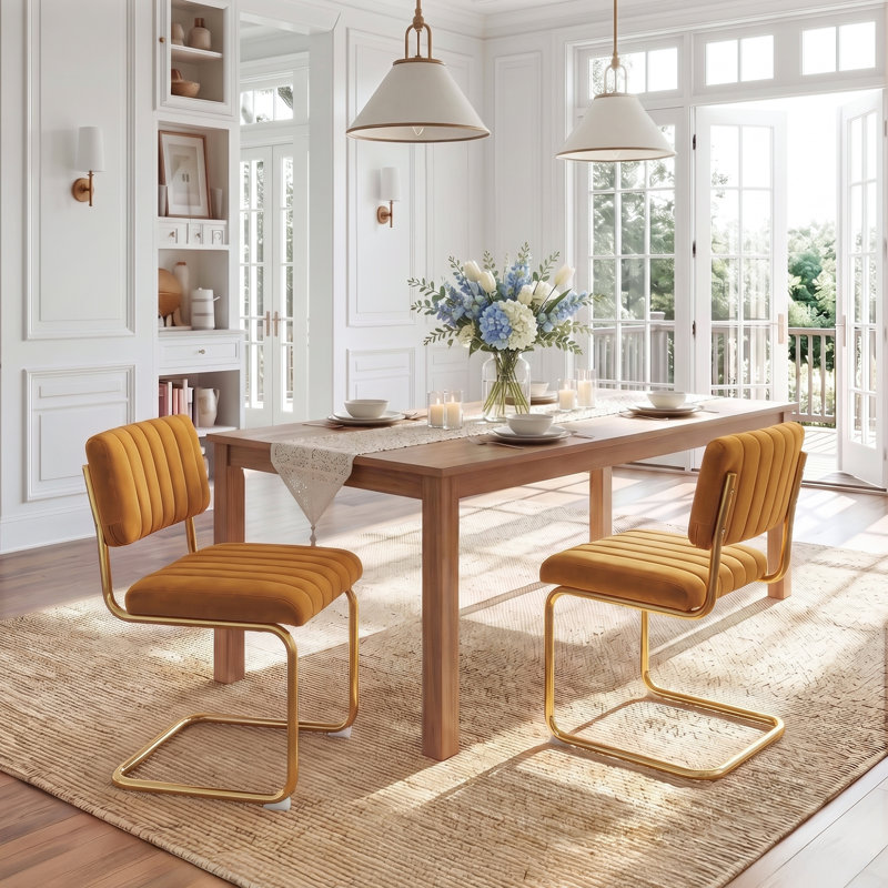 Chaises de salle à manger en porte-à-faux 19,5 po Aveon , Velours orange, Or