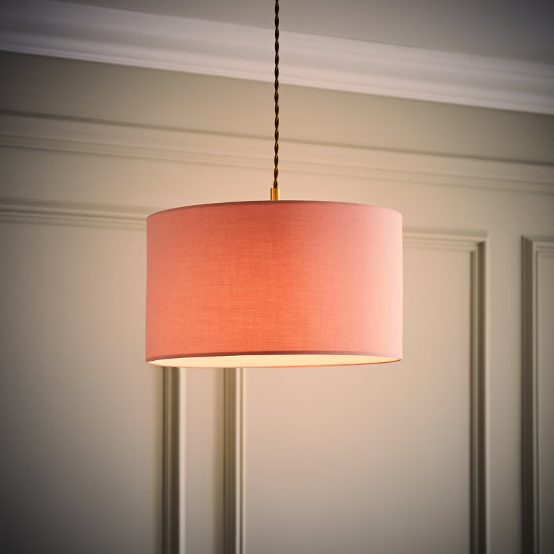 27.5cm H Cotton Drum Pendant Shade ( Screw On ), Pink, 20cm H x 35cm W x 35cm D