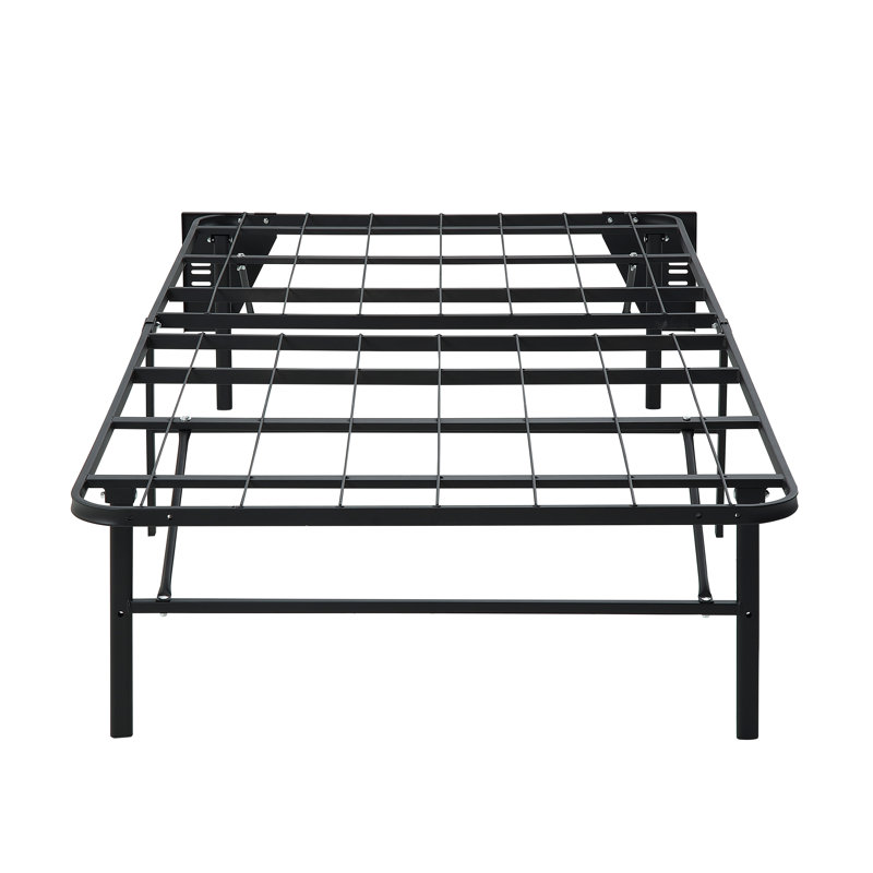 Structure de lit pliable en métal noir, conception à profil haut sans outils, Lit simple