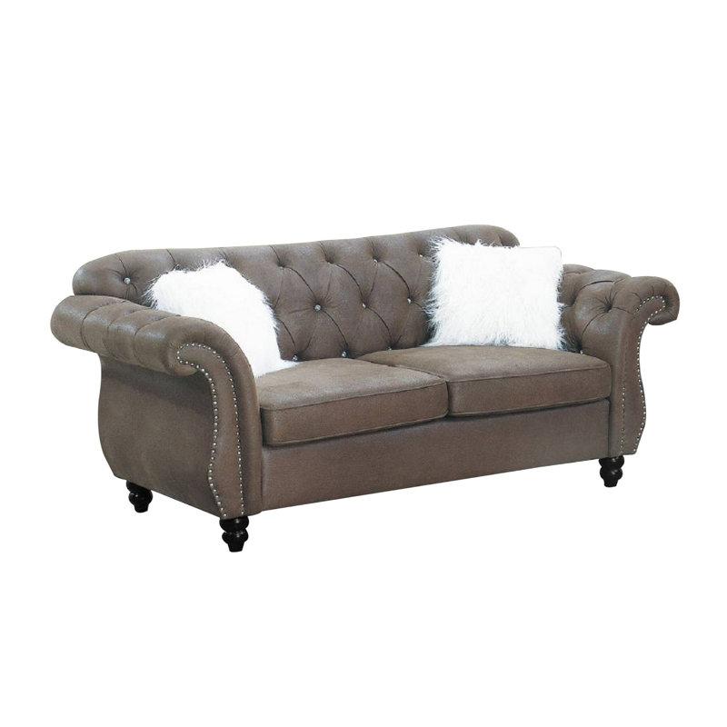 Eurydamas 77'' Faux Leather Sofa, Brown Faux Leather