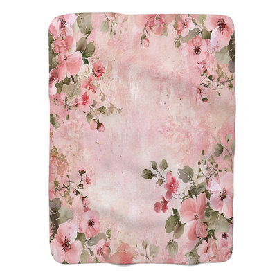 Weathered Blush Roses - 1 Piece Premium Sherpa Blanket
