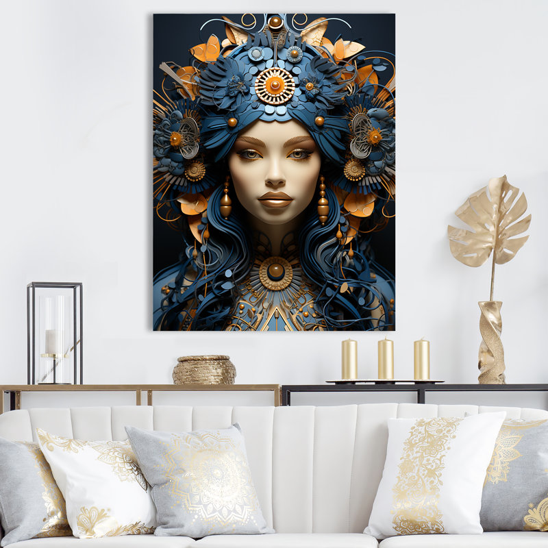 "Portrait d'une déesse dorée et bleue III", Toile tendue, H 40 po x l 30 po x P 1,5 po