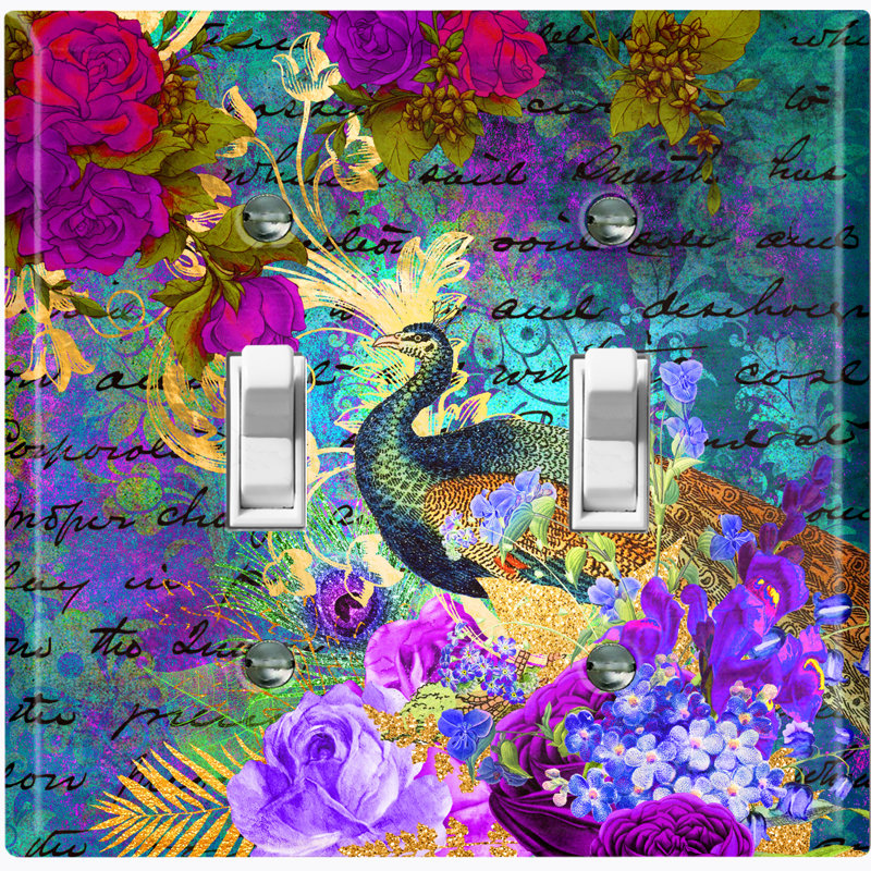 Plaque murale d'interrupteur à bascule 2 bandes Peacock Flower