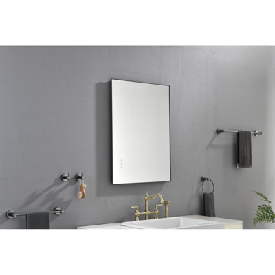 Miroir de salle de bain 32 po x 24 po à DEL avec miroir rétro-éclairé
