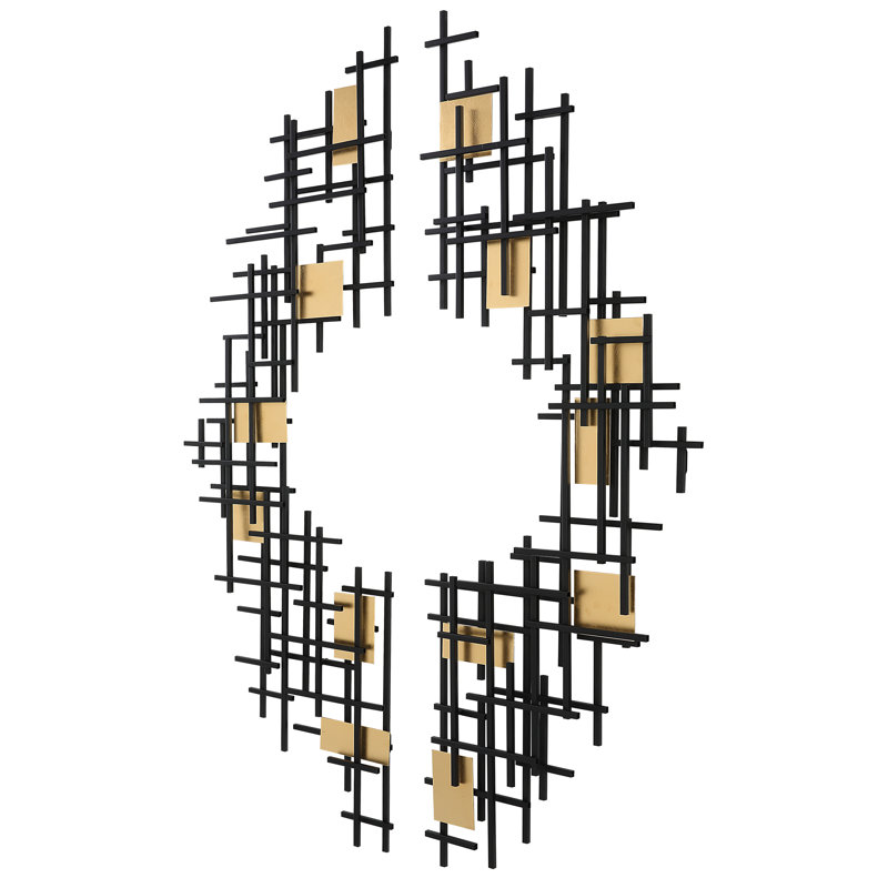 Elliptical Black and Gold Metal Wall Sculpture Set