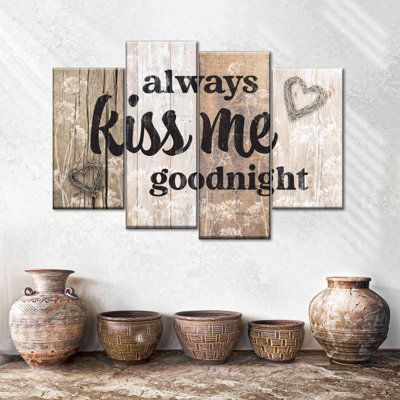 Kiss Me Goodnight, ensemble de typographie sur toile 4 pièces