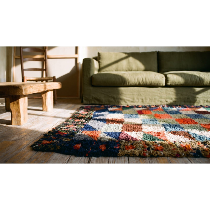 American Hooked Multicolor Antique 1890s Wool Small Scatter Size Rug