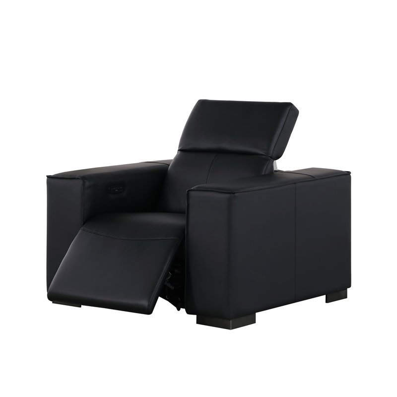 Luxurious  Genuine Leather Power Reclining Chair With Power Headrest, Black