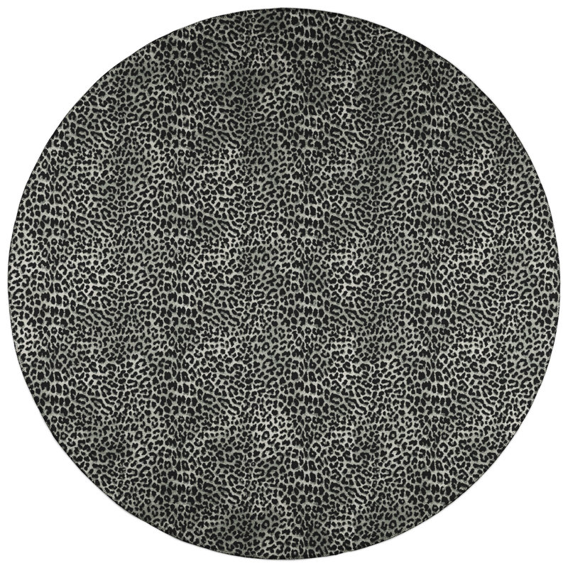 Tapis gris à imprimé animalier Abouaber, Rond 8 pi
