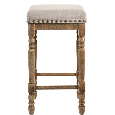 Tabourets à hauteur de comptoir rembourrés beiges (de 2) avec chêne vieilli pour barres et tables (2) avec pieds
