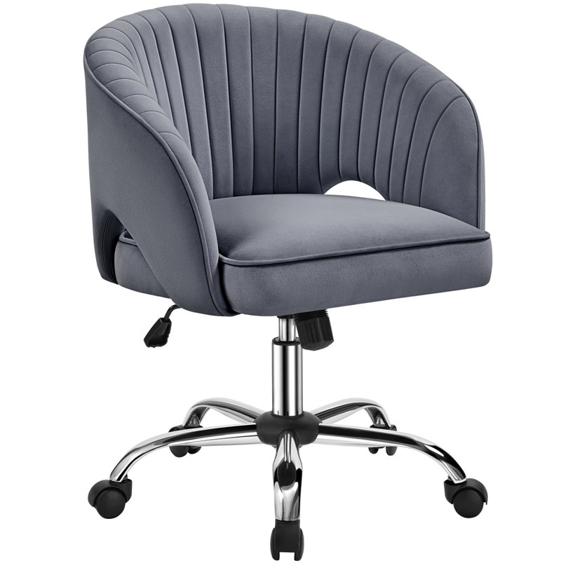 Swivel Office Task Chair with Adjustable Height and Padded Cushion, Velvet Dark Grey