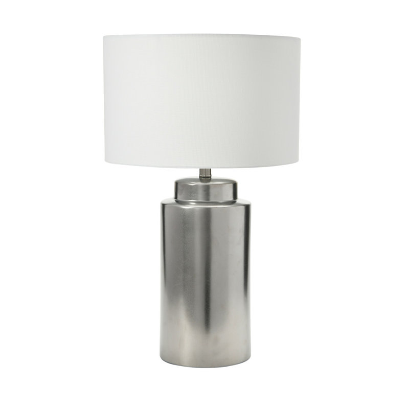 Glam Stoneware Lamp with Linen Shade, Silver