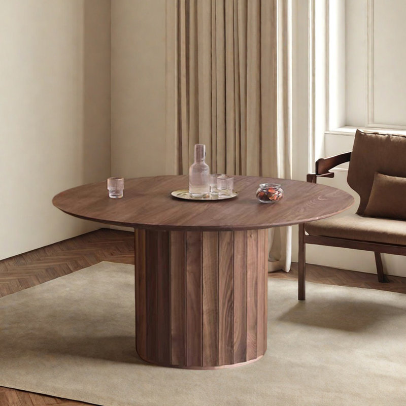 Table ronde en bois de noyer massif de haute qualité, H 29,52 po x L 59,05 po x l 59,05 po