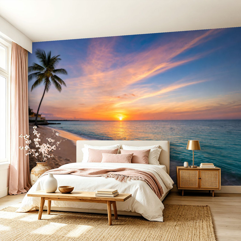 Papier peint adhésif pelez et collez, coucher de soleil rose, auto-adhésif et amovible, 99.6" L x 144" W