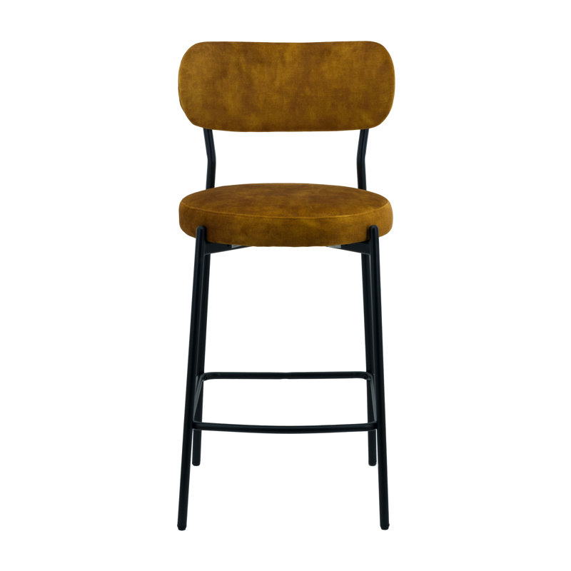 2x Mateiu 67 Velvet Upholstered Bar Stool, Mustard