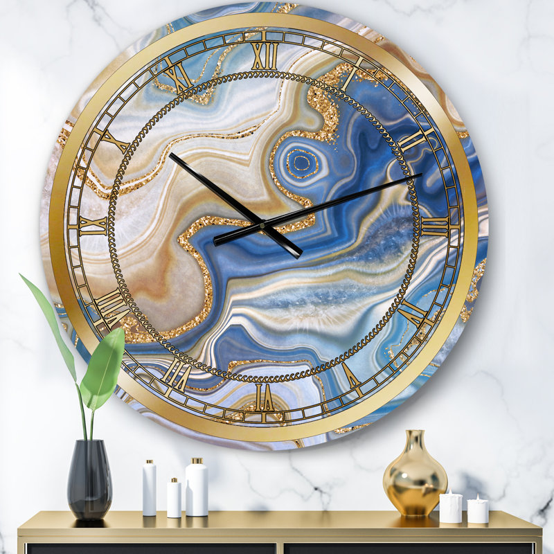 Horloge murale moderne Ocean Blue Golden Jasper Agate II, Moyen