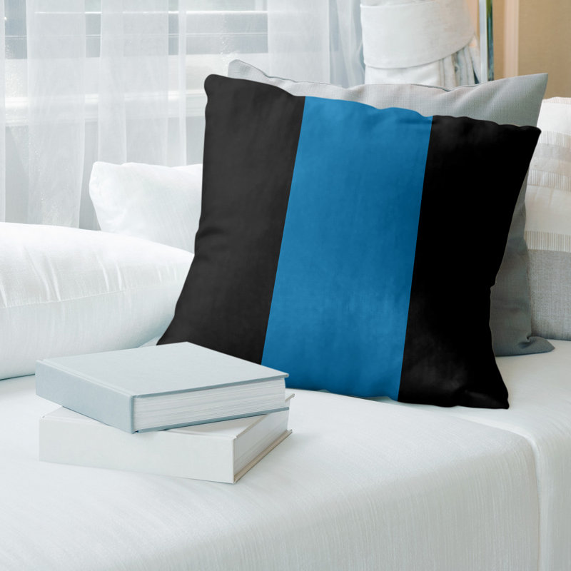 Housse de coussin, 14 po x 14 po, Noir / Bleu, Simili suède