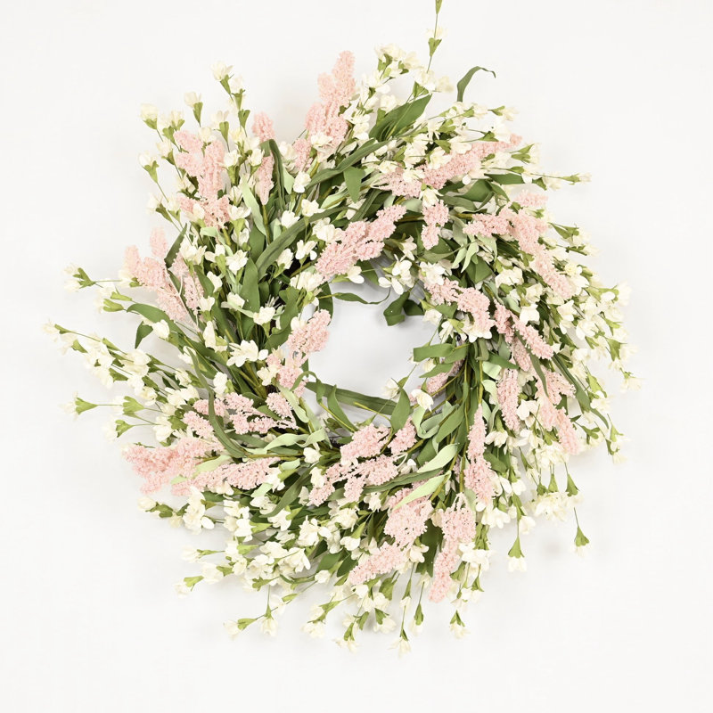 Couronne de porte artificielle 24 po printemps été fleur de grappe, Rose