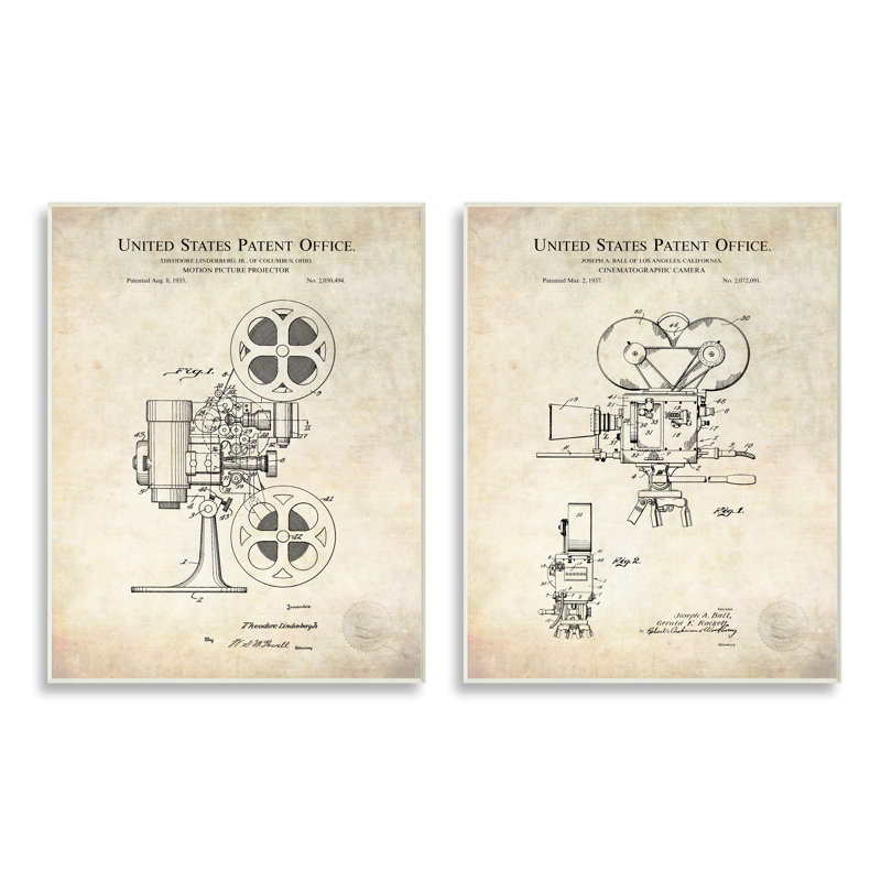 Vintage Movie Camera Patent Diagram Black Framed Canvas Art, 11 x 14