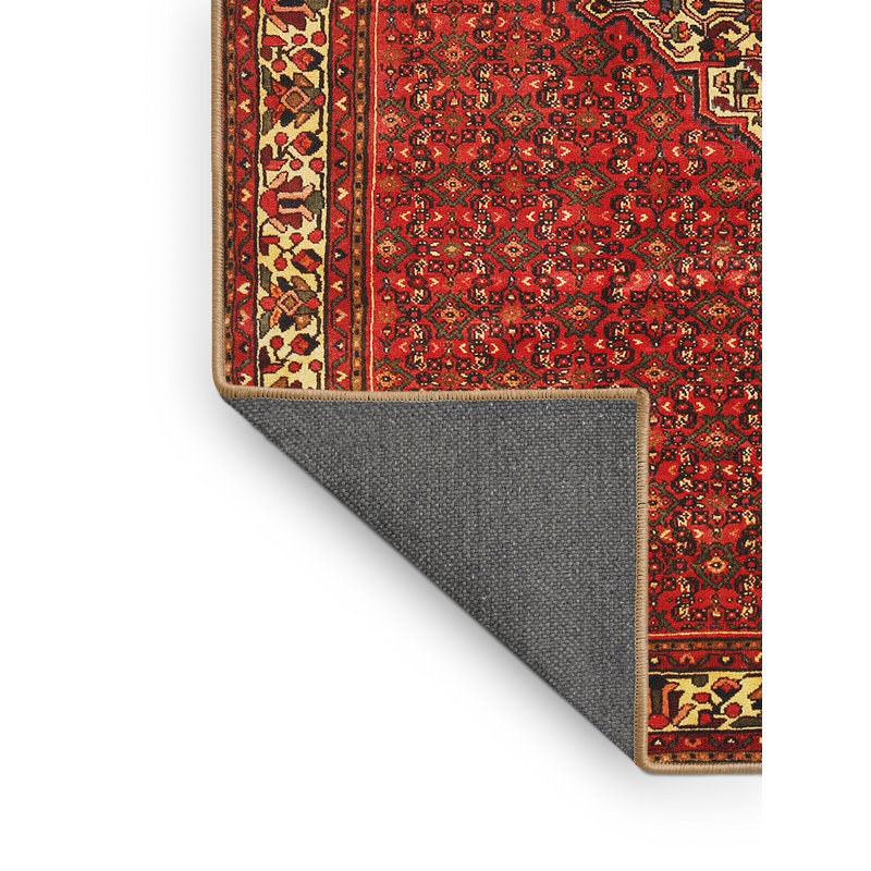 Tapis traditionnel rouge / jaune Galette, Rectangle 5 pi x 8 pi